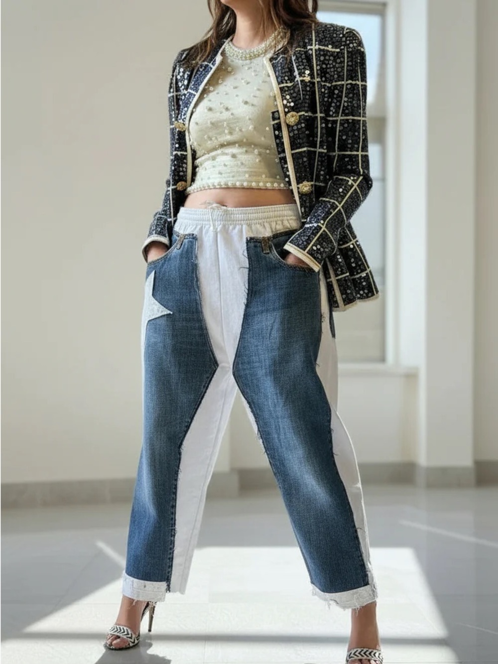 Lulu Deconstructed Flux Denim-Paneled Jogger